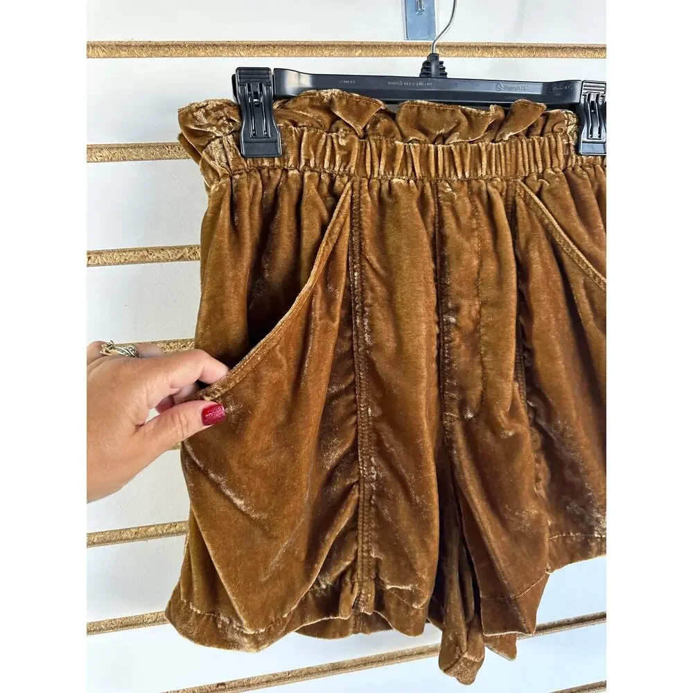 Free People At First Sight Velvet Shorts M Paperbag Pockets